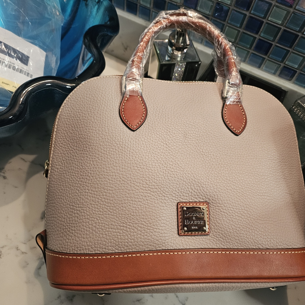 Dooney & Bourke Oyster Zipzip Cream and Brown Satchel